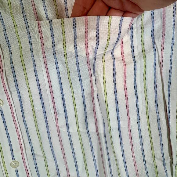Alan Flusser Long Sleeve Button-Down Shirt White w/ Pastel Stripes Mens Large - Picture 3 of 9
